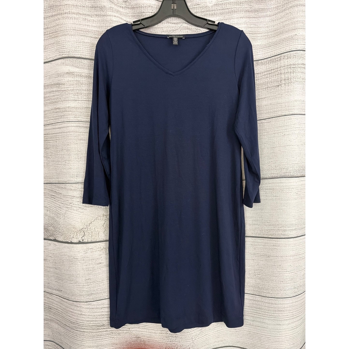Eileen Fisher Navy Viscose Jersey V-Neck Shift Dress Size PM