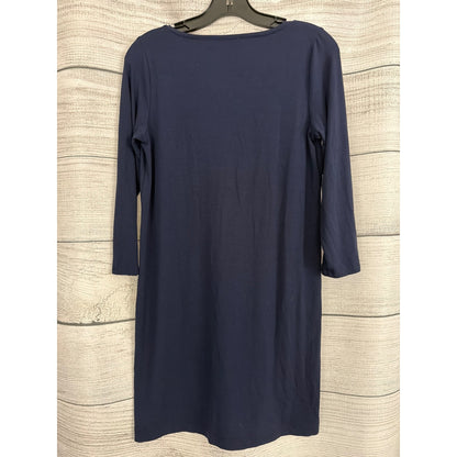 Eileen Fisher Navy Viscose Jersey V-Neck Shift Dress Size PM