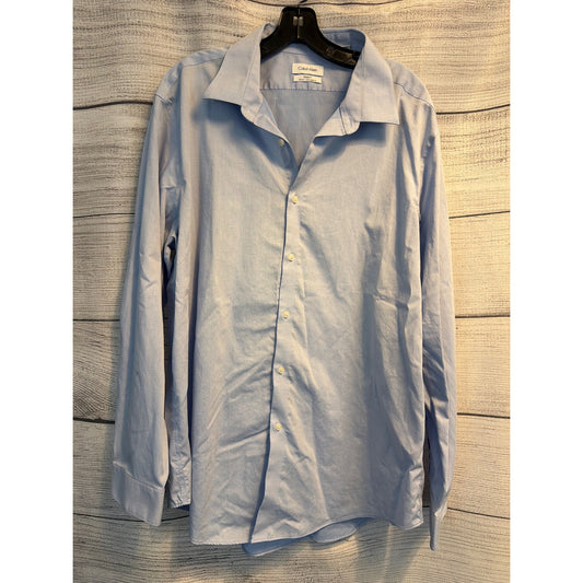 Calvin Klein Mens Steel+ Slim Fit Herringbone Button-Up Dress Shirt 18 32/33