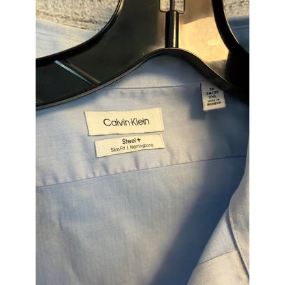 Calvin Klein Mens Steel+ Slim Fit Herringbone Button-Up Dress Shirt 18 32/33