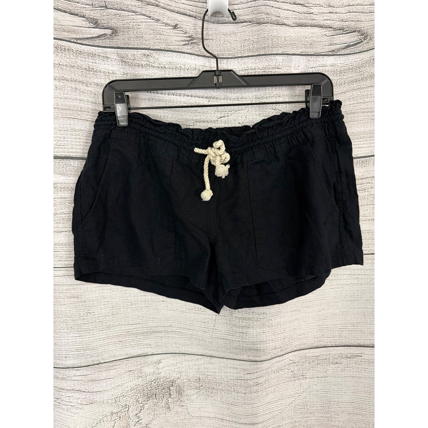 Roxy Linen Blend Elastic Waist Shorts With Rope Tie & Pockets Size L