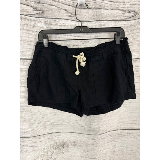 Roxy Linen Blend Elastic Waist Shorts With Rope Tie & Pockets Size L