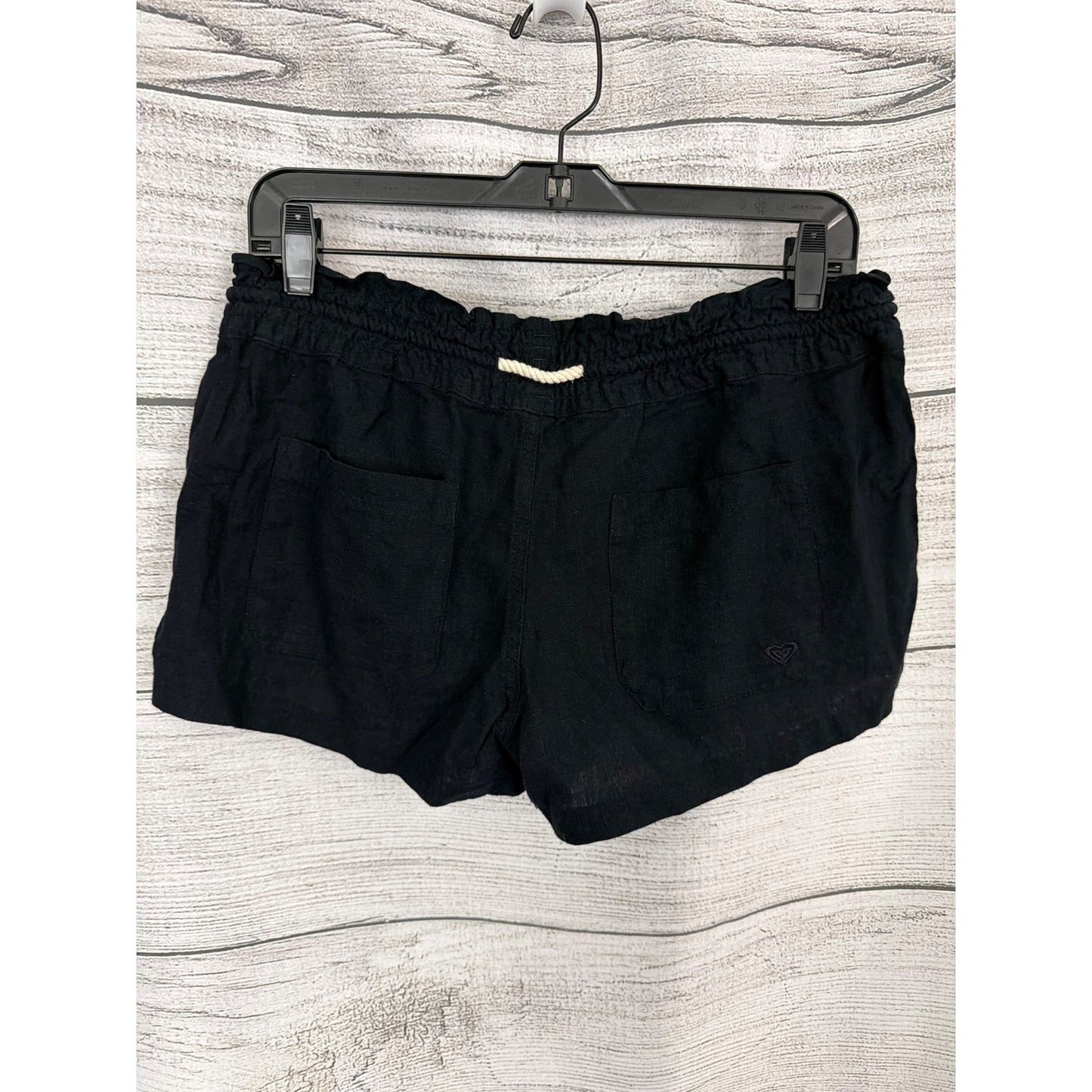 Roxy Linen Blend Elastic Waist Shorts With Rope Tie & Pockets Size L