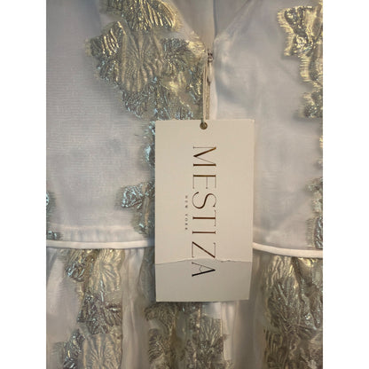 NWT Mestiza BHLDN Alfama Metallic Gold White Floral Flare Midi Dress Size 4