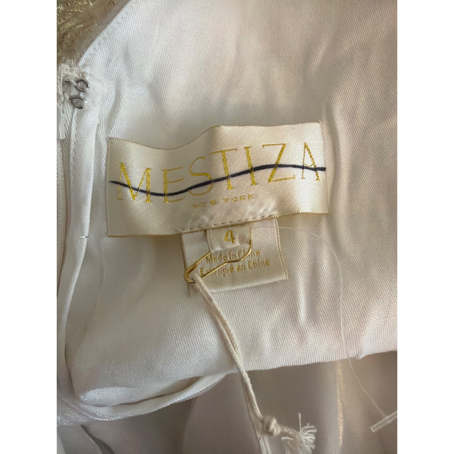 NWT Mestiza BHLDN Alfama Metallic Gold White Floral Flare Midi Dress Size 4