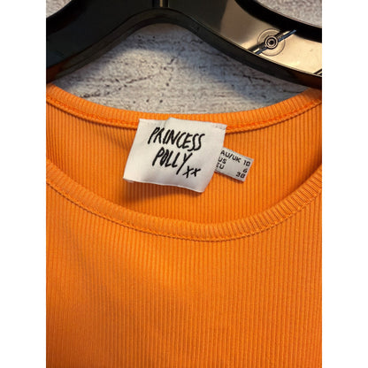 Princess Polly Ruched Bright Orange Ribbed Tank Top Adjustable Side Ties Size 6