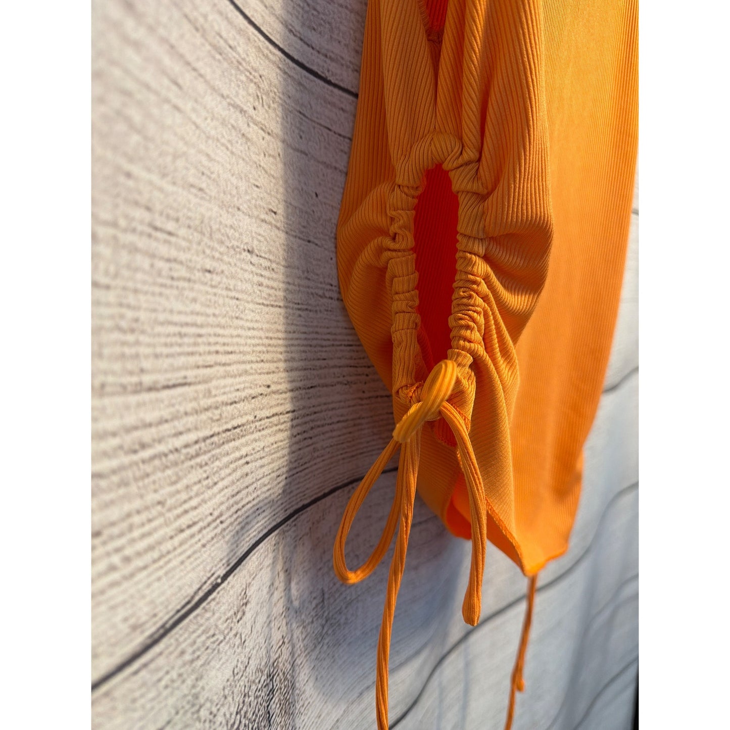 Princess Polly Ruched Bright Orange Ribbed Tank Top Adjustable Side Ties Size 6