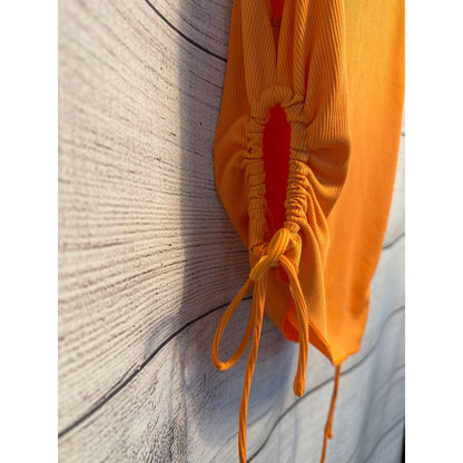 Princess Polly Ruched Bright Orange Ribbed Tank Top Adjustable Side Ties Size 6