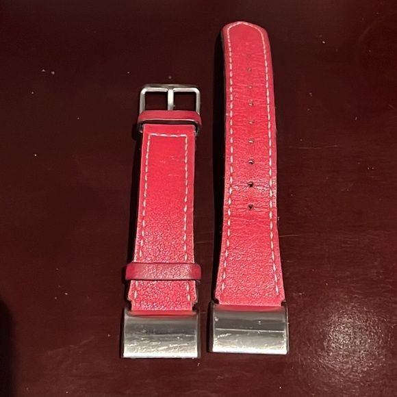 FitBit Charge Red Leather Watch Band Strap With Stainless Steel Buckle