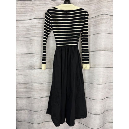 Moon River Stripe Long Sleeve Twofer Midi Dress Size XS