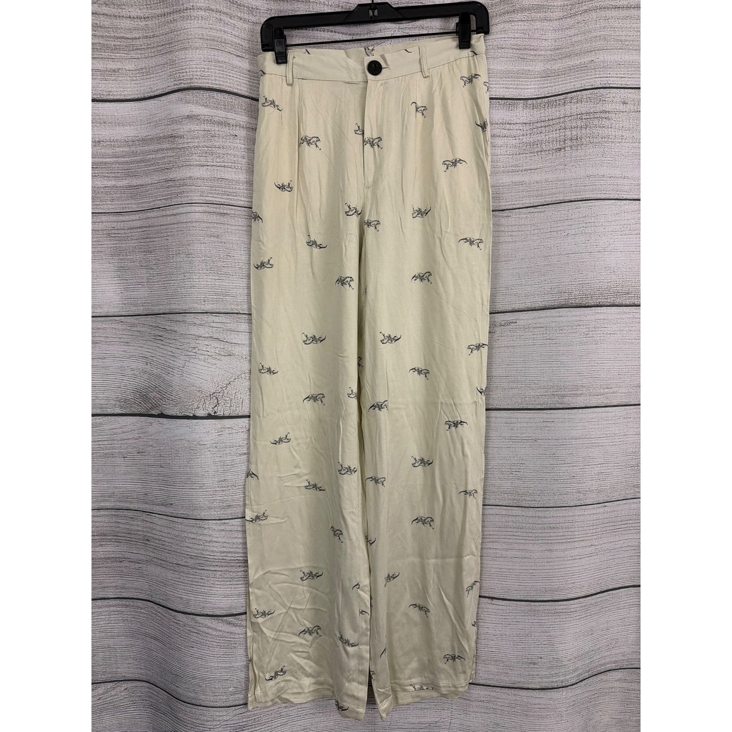 NWT Knot Sisters Ivory Wide-Leg Pants With Black Tiger Print Size S