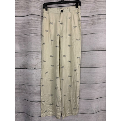NWT Knot Sisters Ivory Wide-Leg Pants With Black Tiger Print Size S
