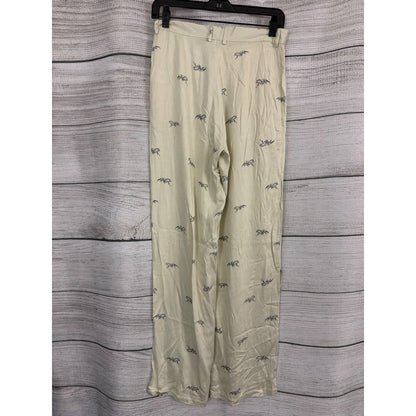 NWT Knot Sisters Ivory Wide-Leg Pants With Black Tiger Print Size S
