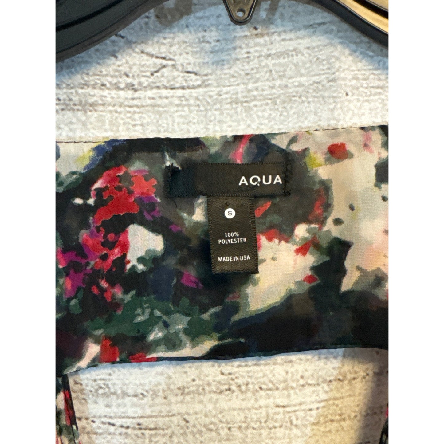 Aqua Floral Sheer Long Sleeve Blouse With V-Neck & Keyhole Back Size S