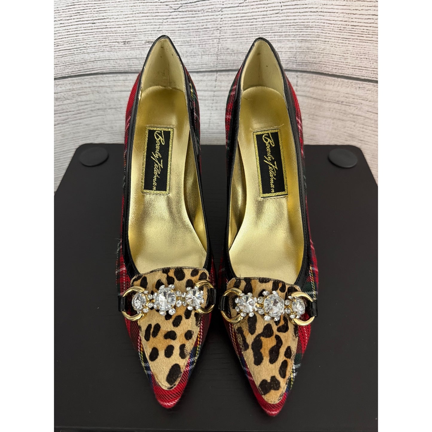 Beverly Feldman Tartan & Leopard Vintage Heels Size 6.5