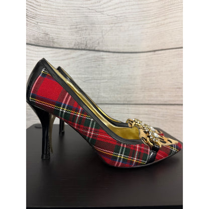 Beverly Feldman Tartan & Leopard Vintage Heels Size 6.5