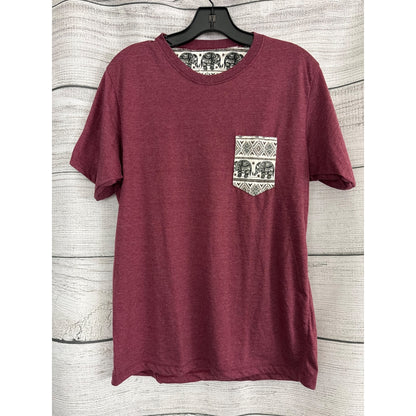 Mens Tribal Elephant Print Pocket T-Shirt Maroon
