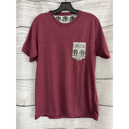 Mens Tribal Elephant Print Pocket T-Shirt Maroon