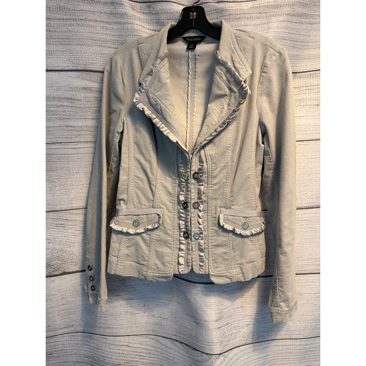 White House Black Market Beige Corduroy Blazer Jacket With Ruffle Trim Size 8