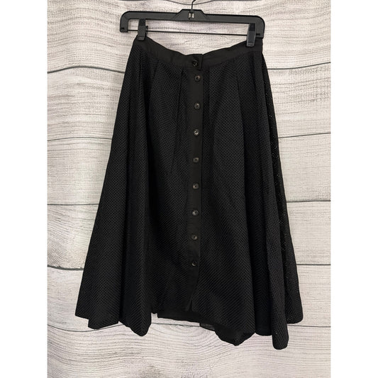 Thakoon Black Perforated Button-Front Midi Skirt