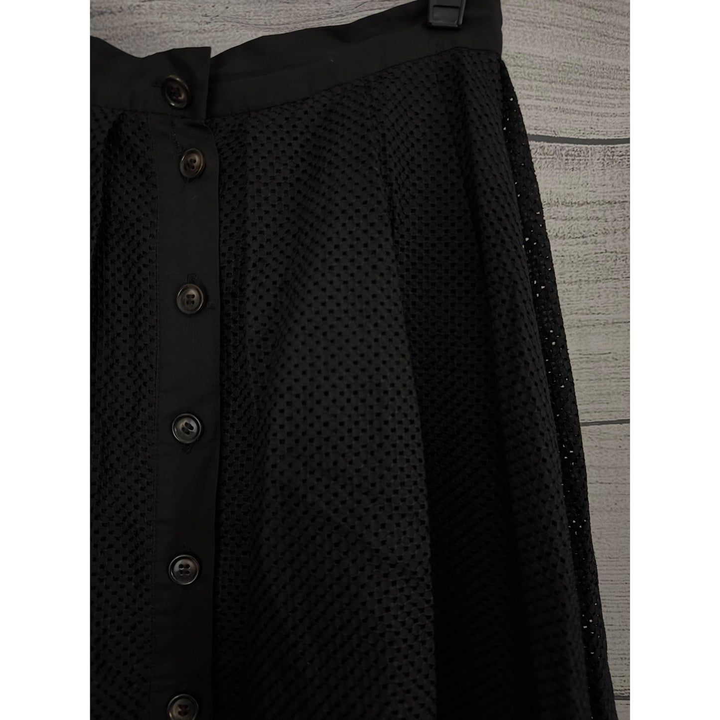 Thakoon Black Perforated Button-Front Midi Skirt