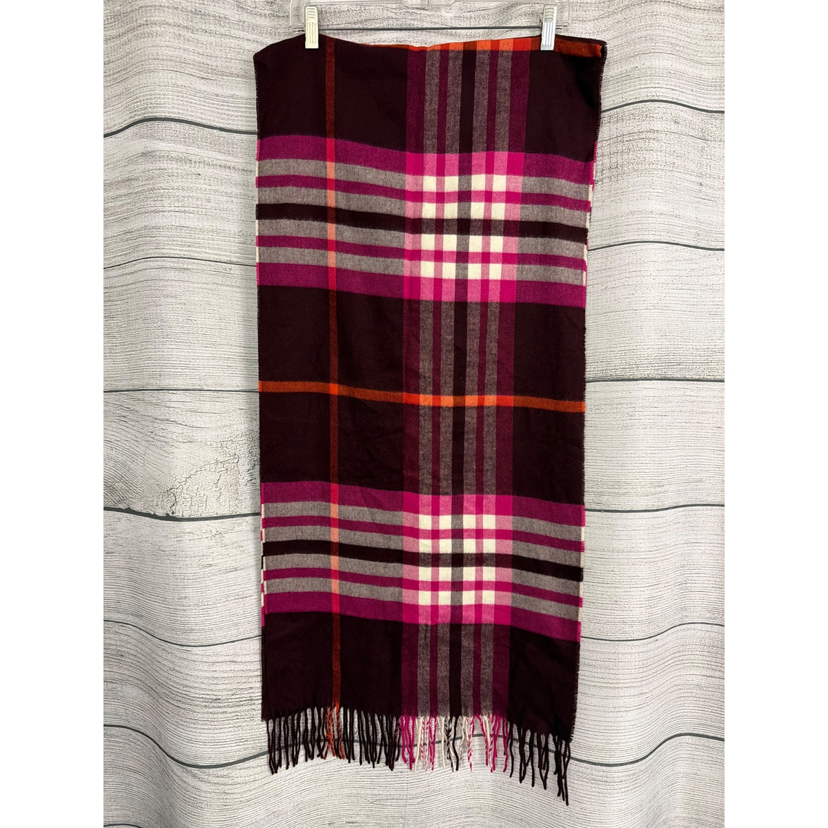 Plaid Acrylic Scarf  With Fringe Edges OS