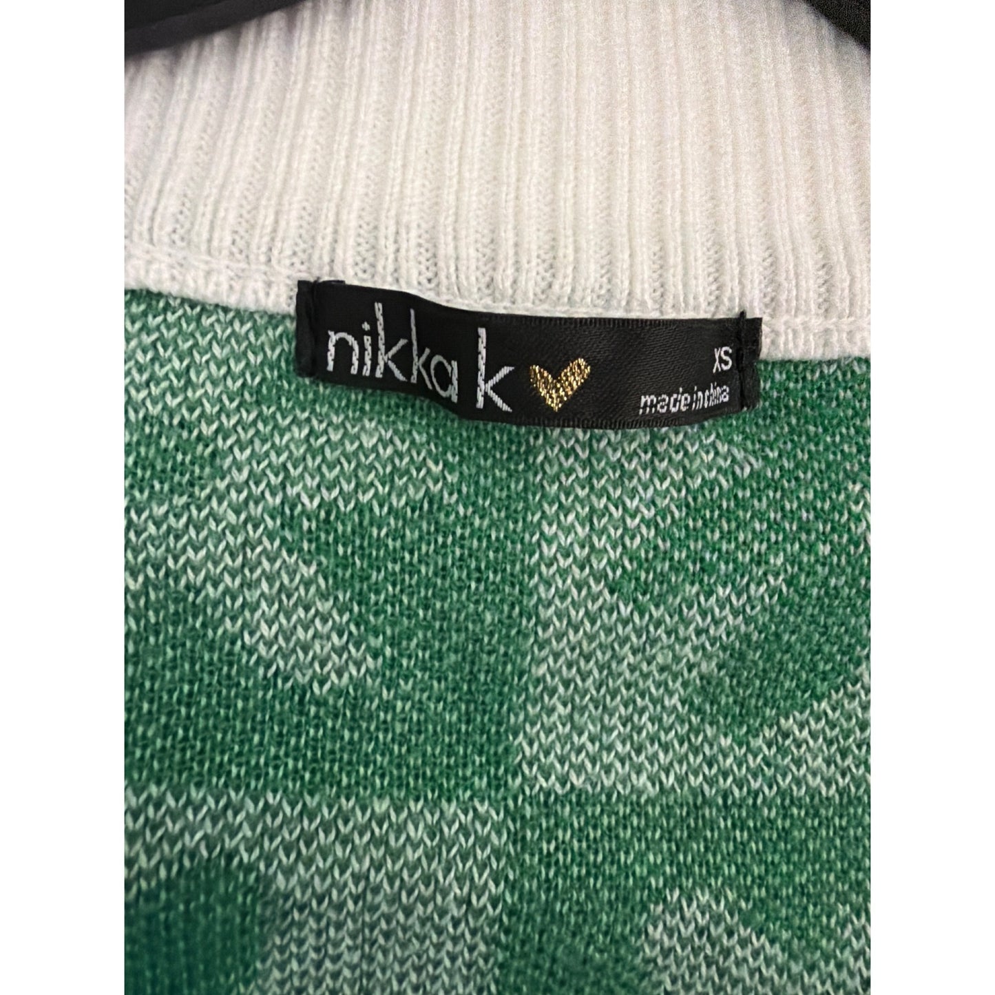 NWOT Nikka K Green & White Floral Checkered Knit Cropped Cardigan XS