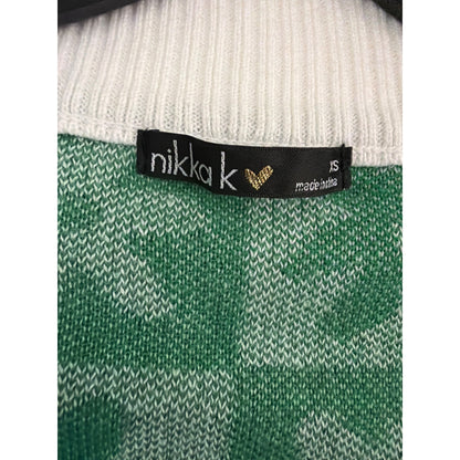 NWOT Nikka K Green & White Floral Checkered Knit Cropped Cardigan XS