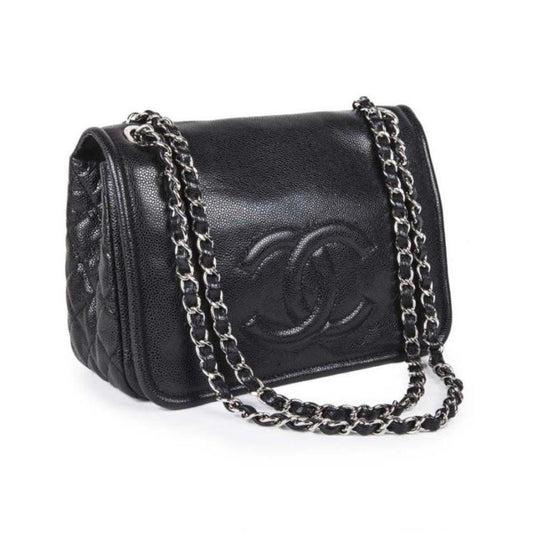 Chanel Black Timeless Caviar CC Flap Bag w/ Silver Hardware