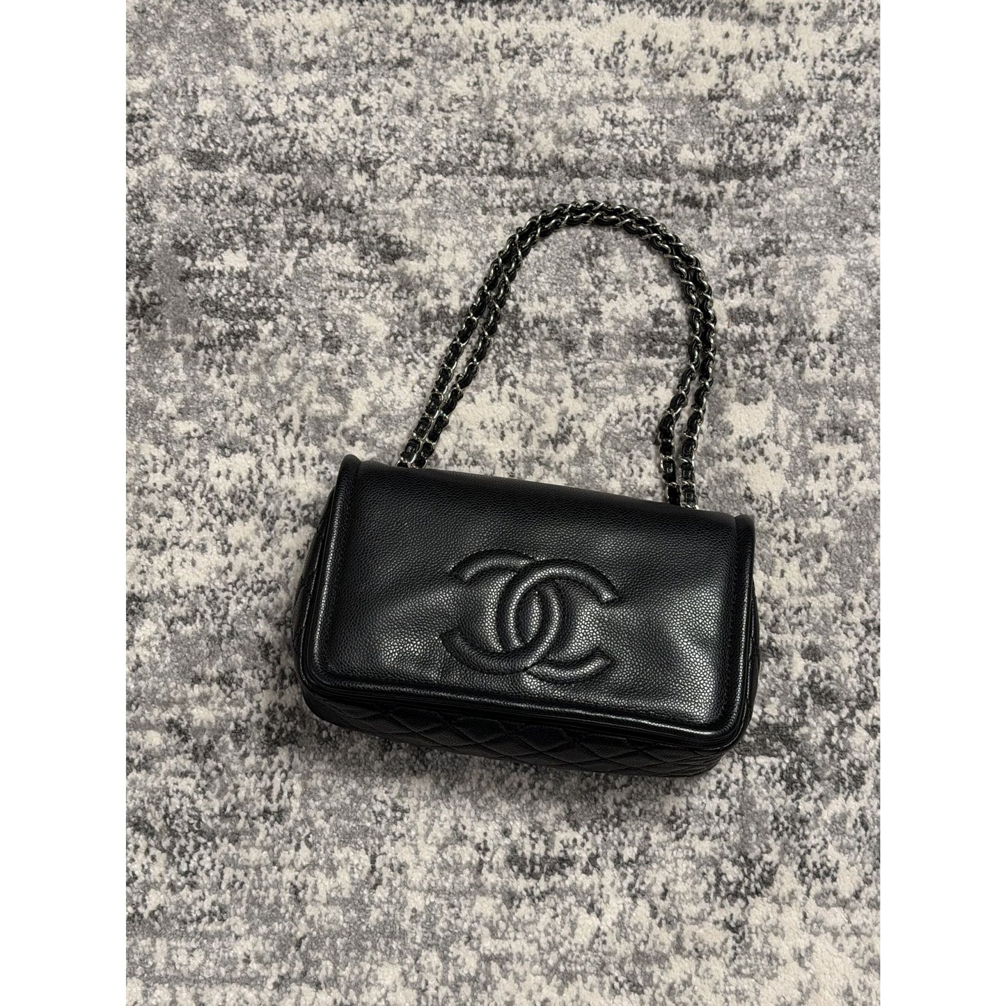 Chanel Black Timeless Caviar CC Flap Bag w/ Silver Hardware