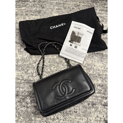 Chanel Black Timeless Caviar CC Flap Bag w/ Silver Hardware