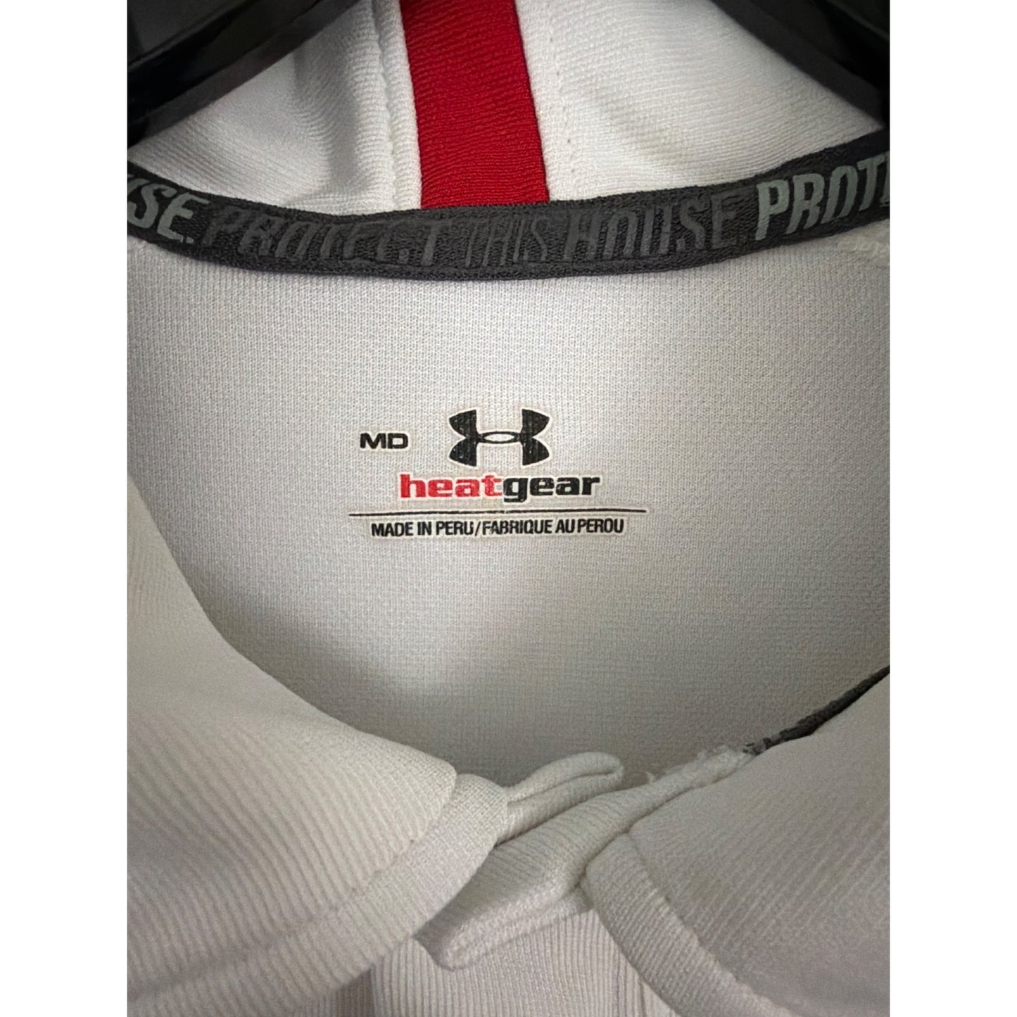 Mens Under Armour White & Red HeatGear Polo Golf Shirt Size M