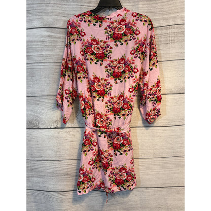 Floral Pink Kimono Robe Cotton Blend One Size