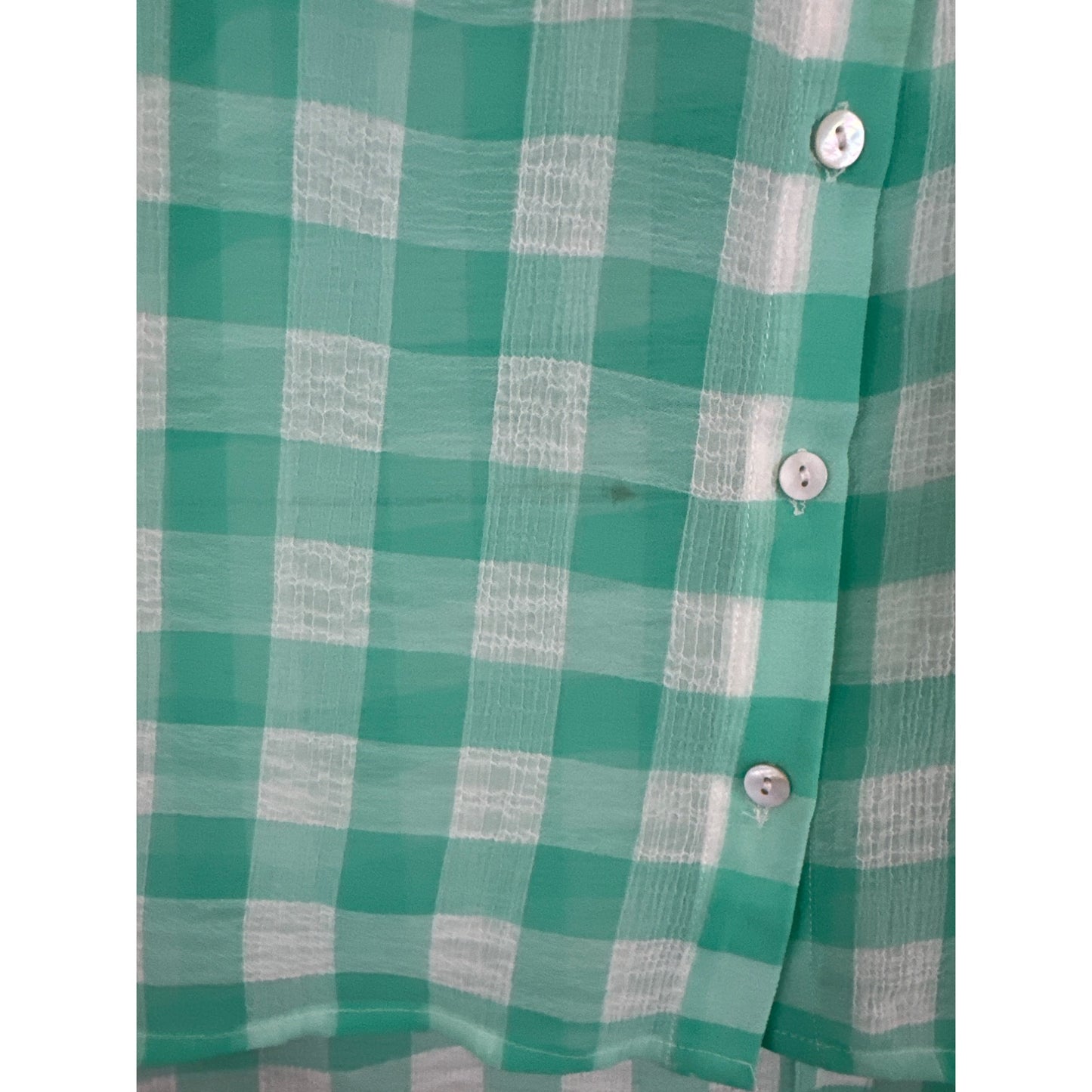 Vintage Havana Green & White Checkered Sleeveless Button-Up Blouse Size L