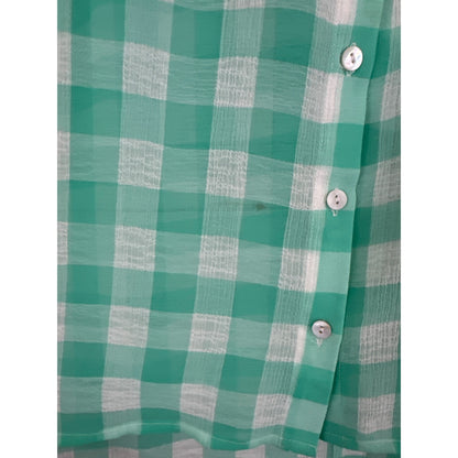 Vintage Havana Green & White Checkered Sleeveless Button-Up Blouse Size L