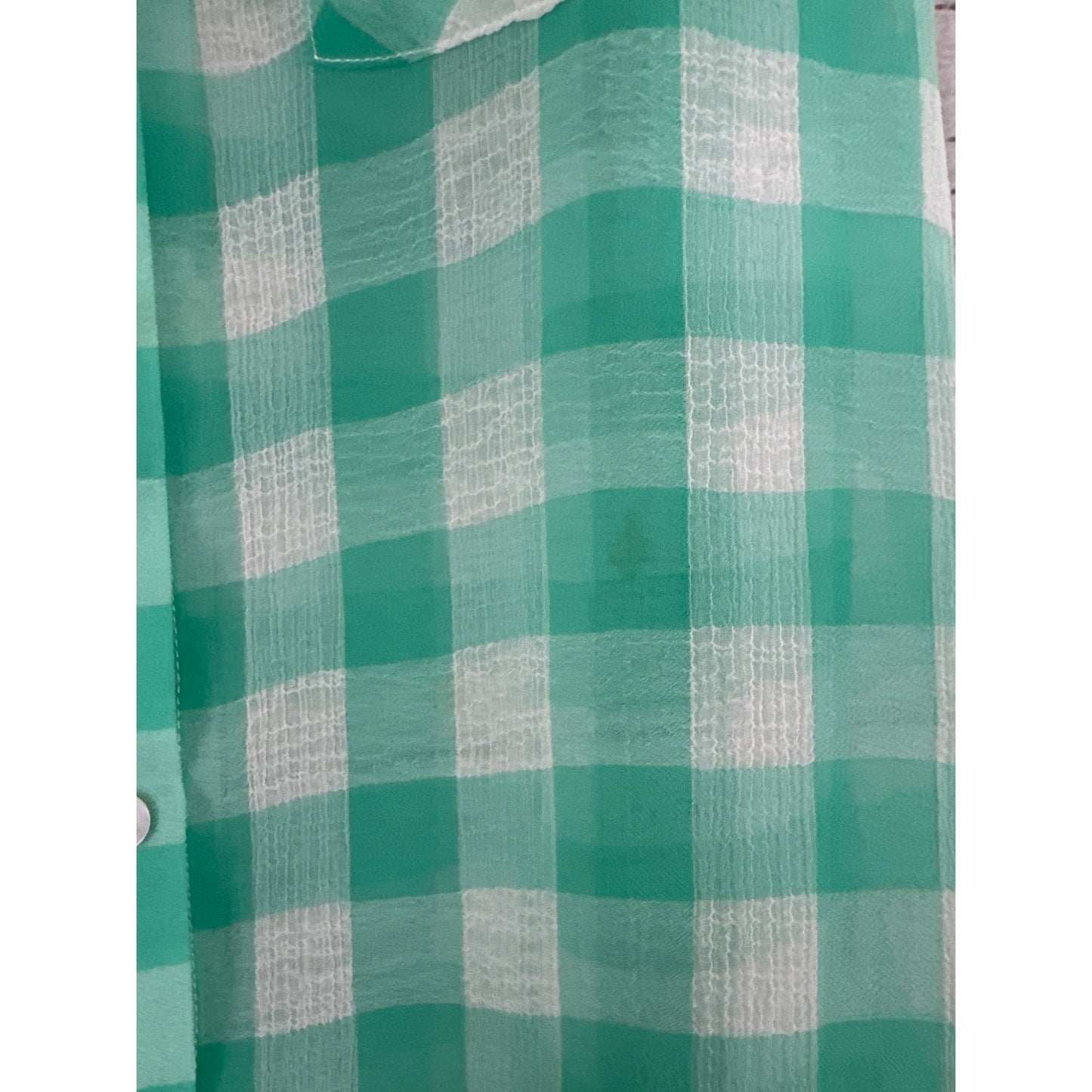 Vintage Havana Green & White Checkered Sleeveless Button-Up Blouse Size L