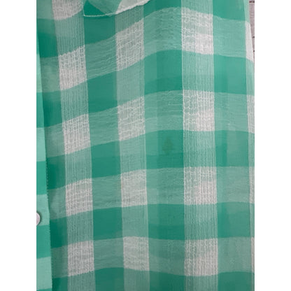 Vintage Havana Green & White Checkered Sleeveless Button-Up Blouse Size L