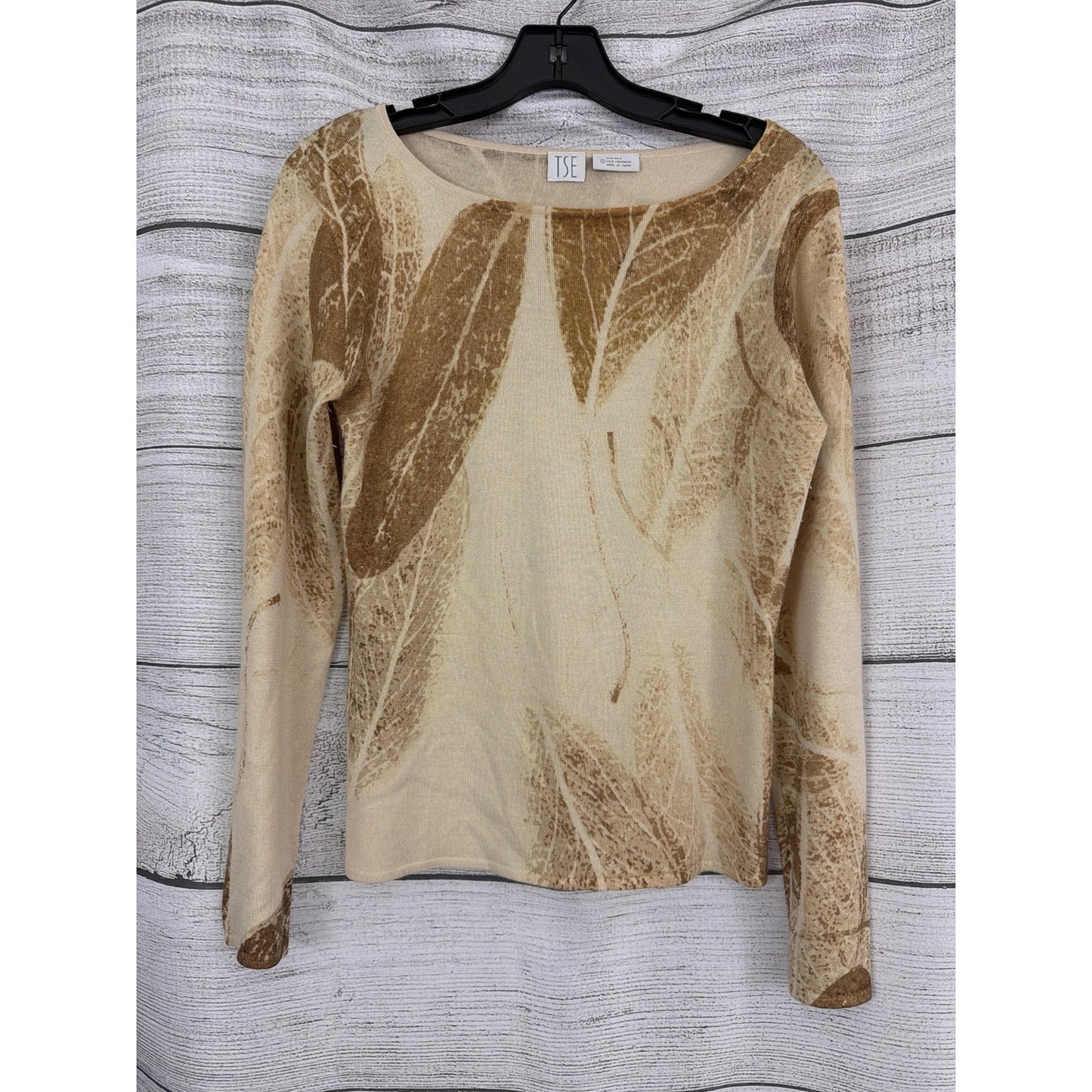 Tse Silk Cashmere Leaf Print Long Sleeve Sweater Size L