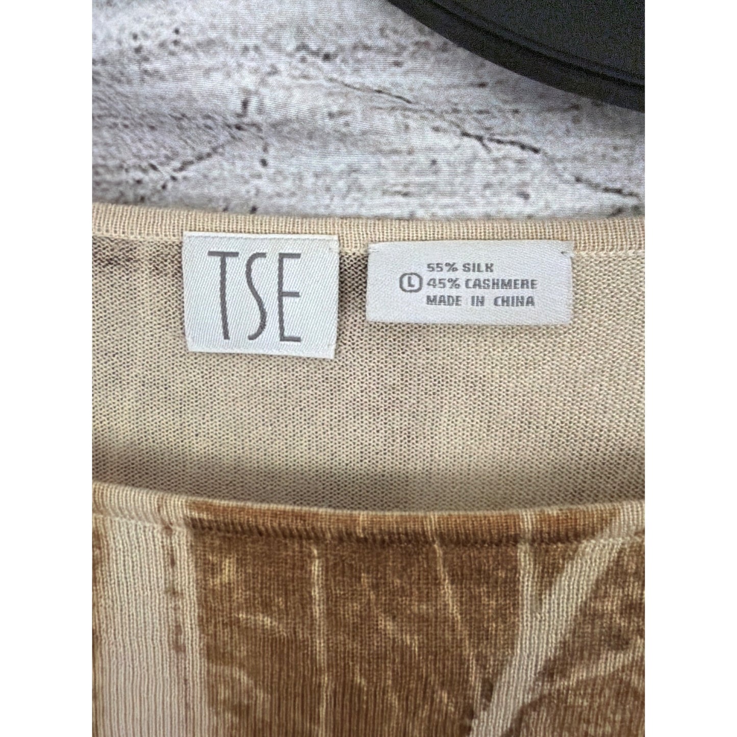 Tse Silk Cashmere Leaf Print Long Sleeve Sweater Size L