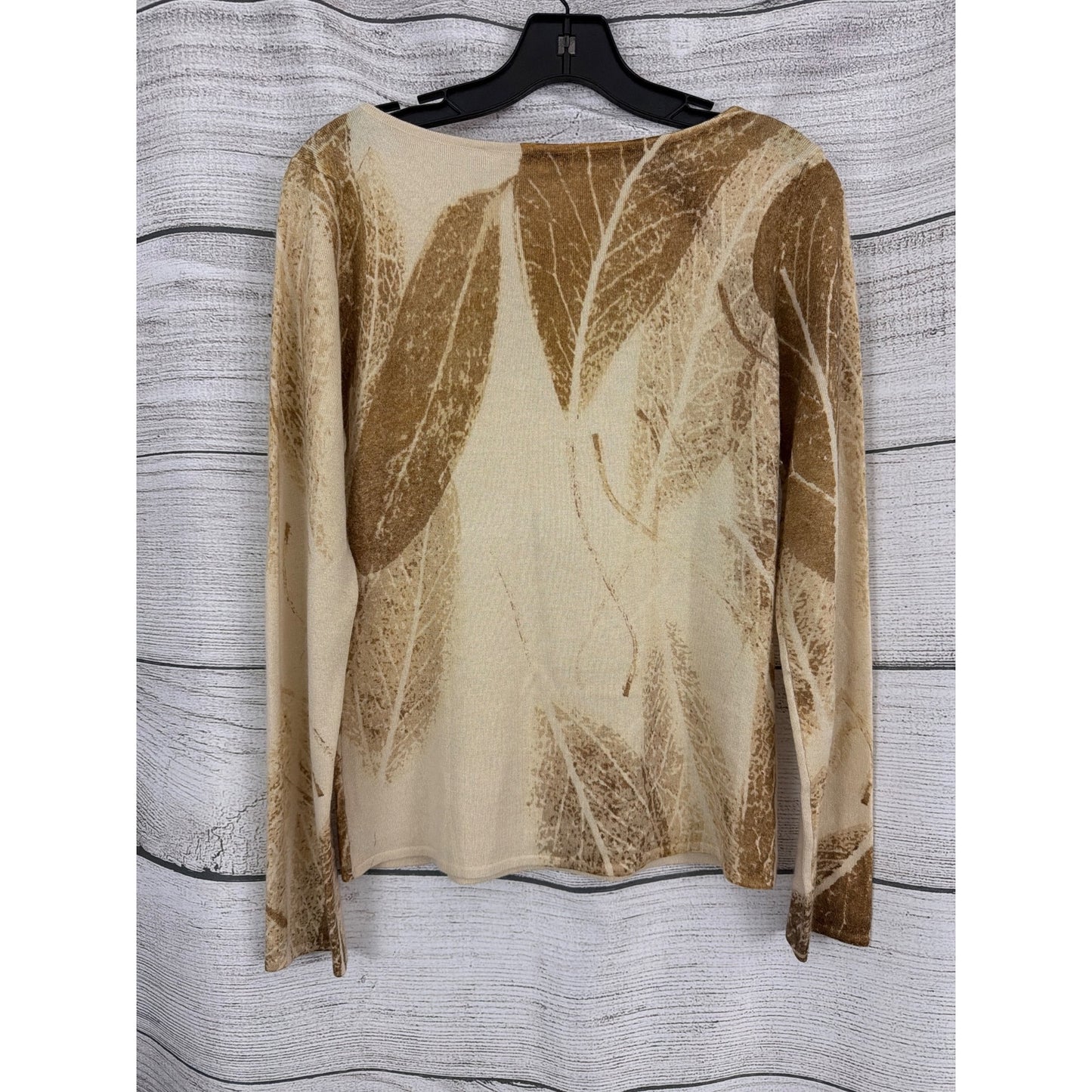 Tse Silk Cashmere Leaf Print Long Sleeve Sweater Size L