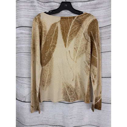 Tse Silk Cashmere Leaf Print Long Sleeve Sweater Size L