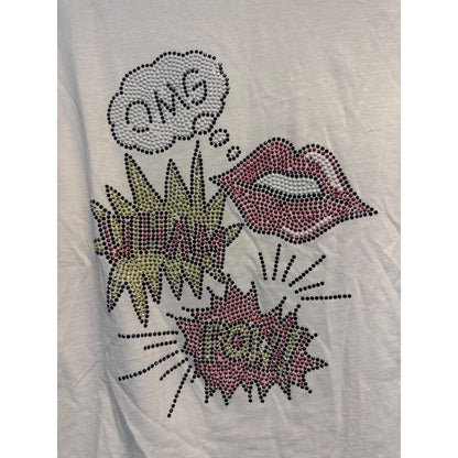 OMG Rhinestone Comic Book Pop Art White Graphic Tee