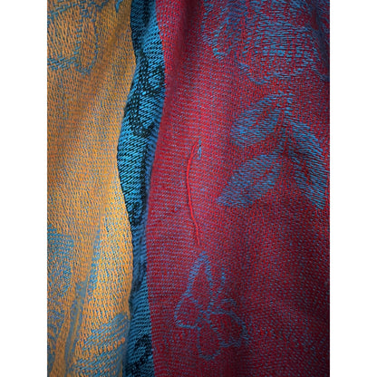 Colorful Floral Patterned Woven Scarf With Tassels
