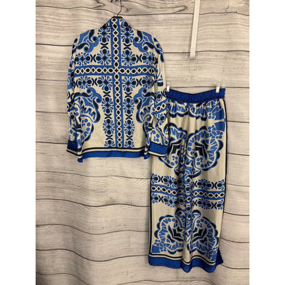 Zara Blue & White Printed Satin Set Size XS