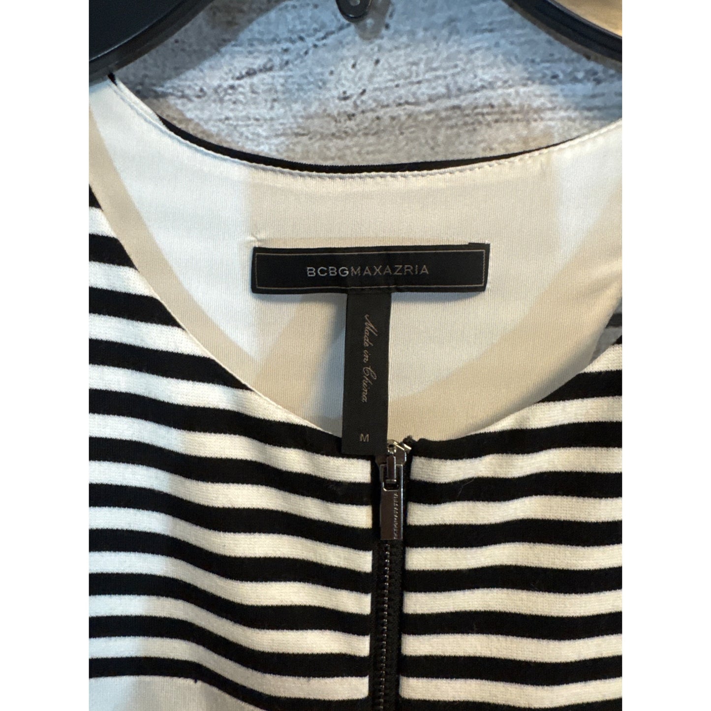 BCBGMAXAZRIA Black and white striped fit and flare dress Size M