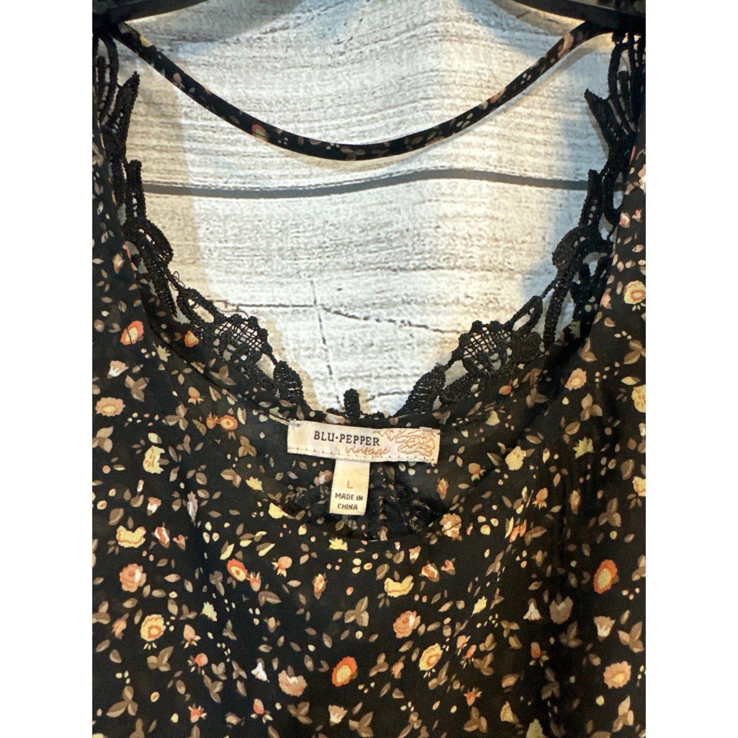 Blu Pepper Floral Lace Black Blouse With Bell Sleeves Size L
