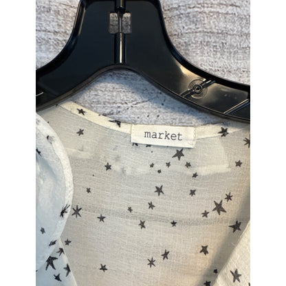 Market Womens Star Print Ruffled Sheer Blouse Size S