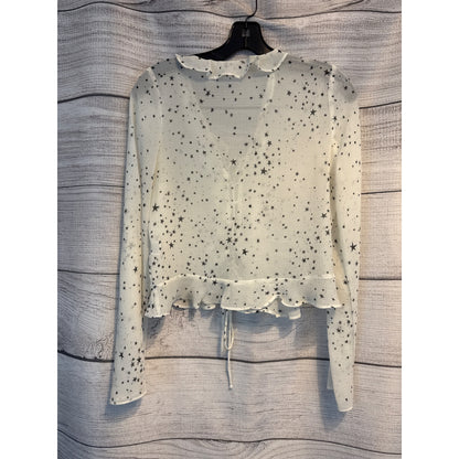 Market Womens Star Print Ruffled Sheer Blouse Size S