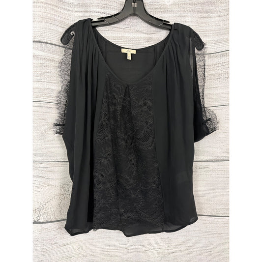 Joie Silk Sheer Lace Overlay Blouse With Flutter Sleeves Size S