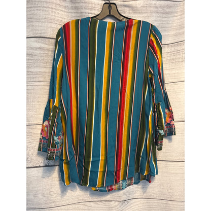 NWT Savanna Jane Boho Chic Bell Sleeve Stripe Embroidered Floral Top Size S